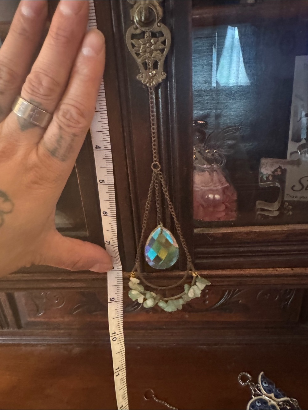Bohemian Crystal Teardrop Pendant Necklace in Iridescent Blue-Green